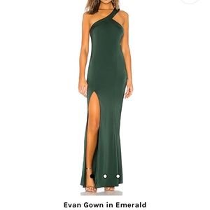 REVOLVE NBD Evan Gown Emerald Green One Shoulder Satin Long Dress